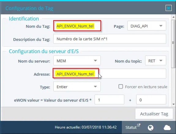 Conf Tag API_ENVOI_Num_tel